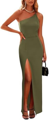 PRETTYGARDEN Women's Summer Formal Wedding Guest Dresses One Shoulder Spaghetti Strap High Slit M... | Amazon (US)