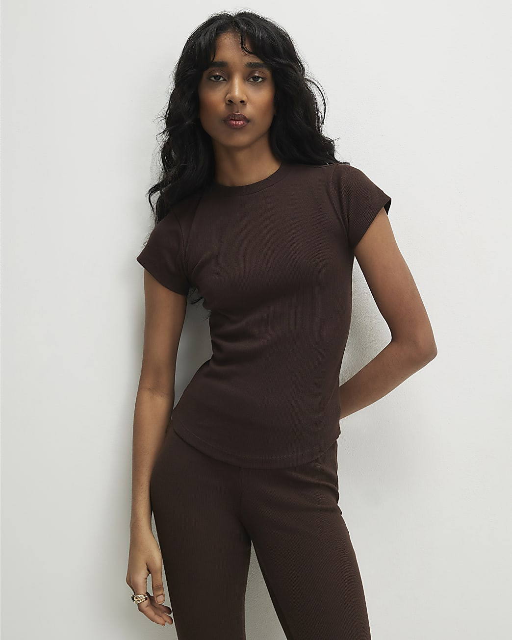 Brown Cotton Fitted Top | River Island UK & IE
