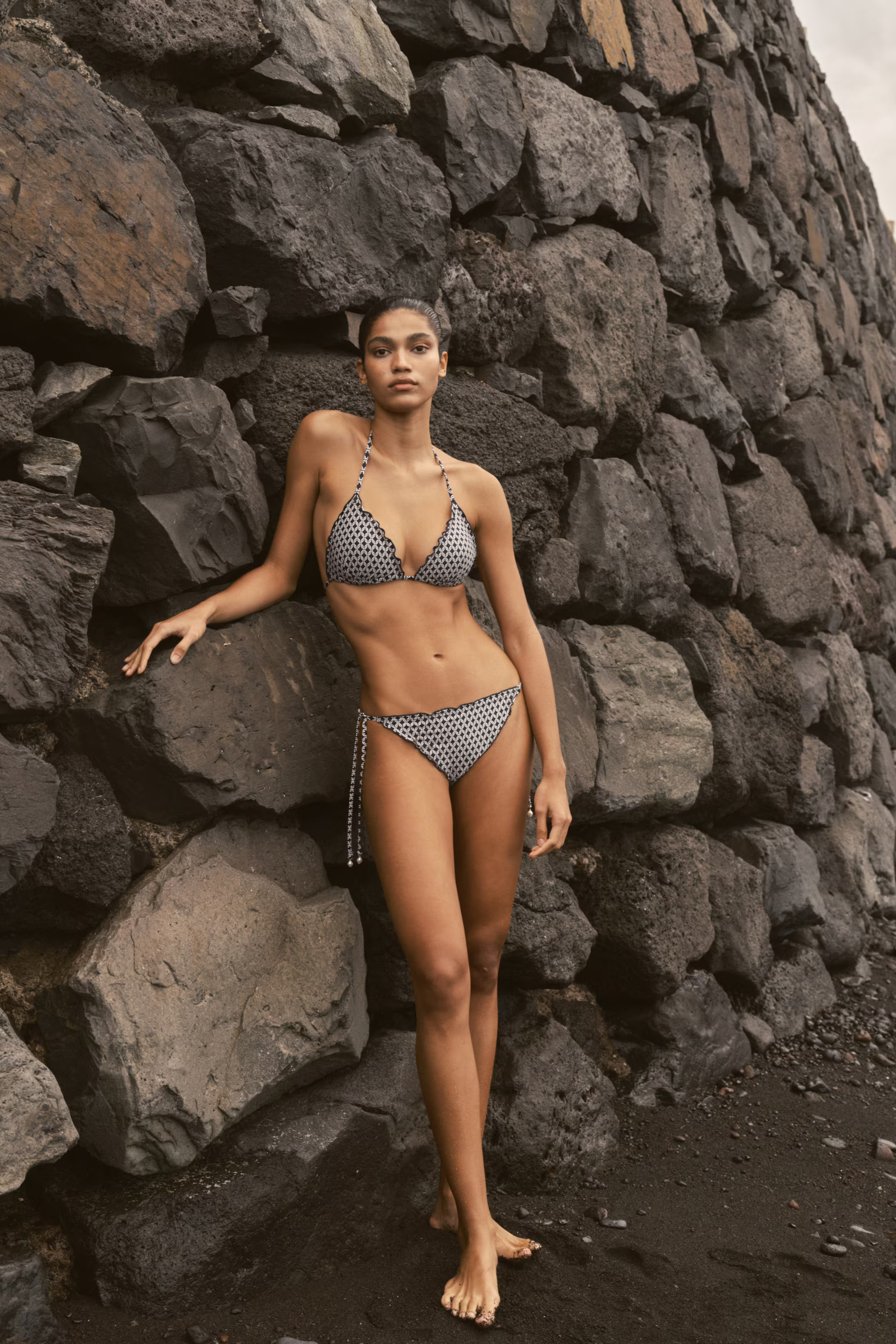 Push-up triangle bikini top - Navy blue/Patterned - Ladies | H&M GB | H&M (UK, MY, IN, SG, PH, TW, HK)