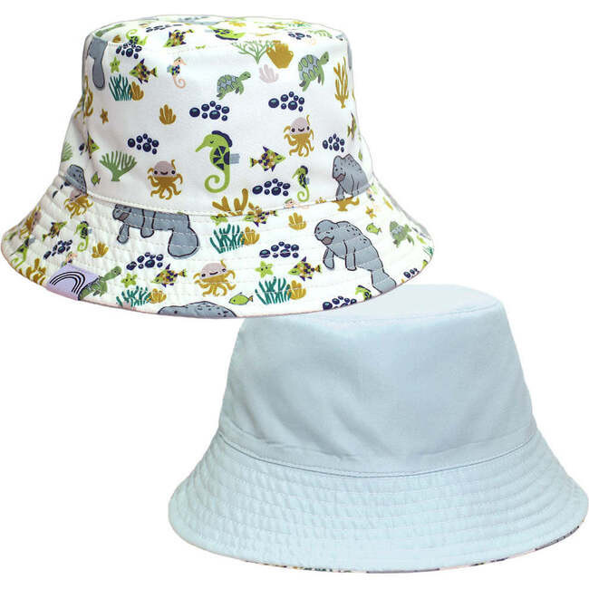 Emerson and Friends | Manatee Blue Surf Reversible Bucket Hat (White, Size Kid) | Maisonette | Maisonette
