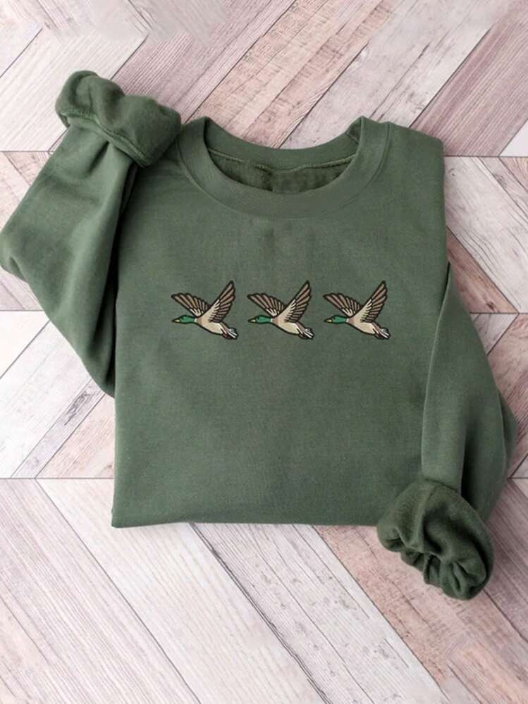 INAWLY 1pc Women Casual Duck Animal Lover Fleece Crew Neck Long Sleeve Sweatshirt For Autumn Winter,Long Sleeve Tops Graduation,Back To School Outfits,Graduation,Teacher Outfits For Women,Back To School Pullover Fall Outfit | SHEIN