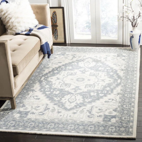 Trista Hand-Tufted Wool Ivory/Blue Area Rug | Wayfair Professional