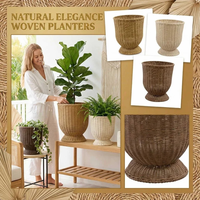Goblet Woven Planter Urn Shape, Woven Stylish Planter Baskets Bulk Indoor Outdoor Plants Woven Wi... | Walmart (US)