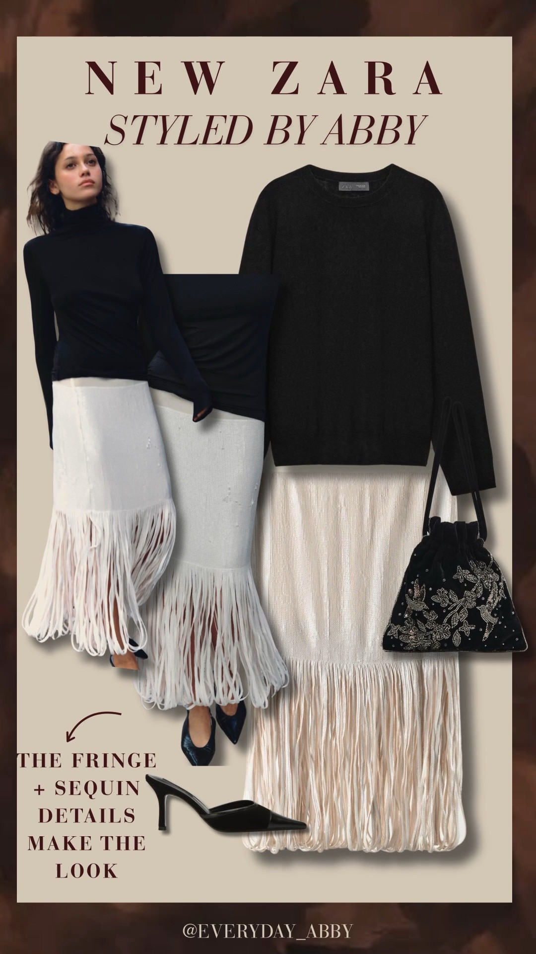 This fringe skirt is EVERYTHING 😍😍🙌 Love it paired with a simple sweater, heels, and a fun bag for the perfect statement look! ✨