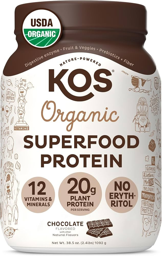 KOS Vegan Protein Powder Erythritol Free, Chocolate - Organic Pea Protein Blend, Plant Based Supe... | Amazon (US)