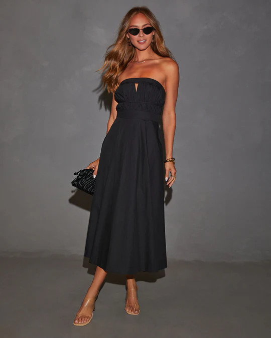 Ryann Strapless Front Cutout Midi Dress | VICI