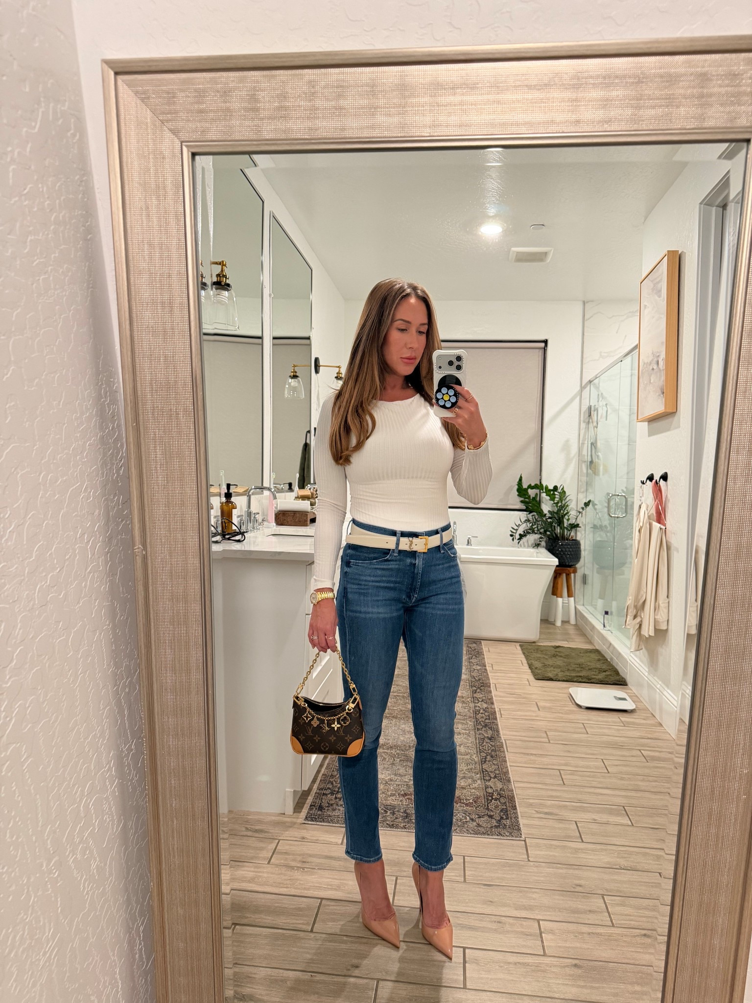 Louis Vuitton, mother denim, bodysuit, Abercrombie, nude heels, date night, jeans

#LTKHoliday #LTKootd #LTKmomlife