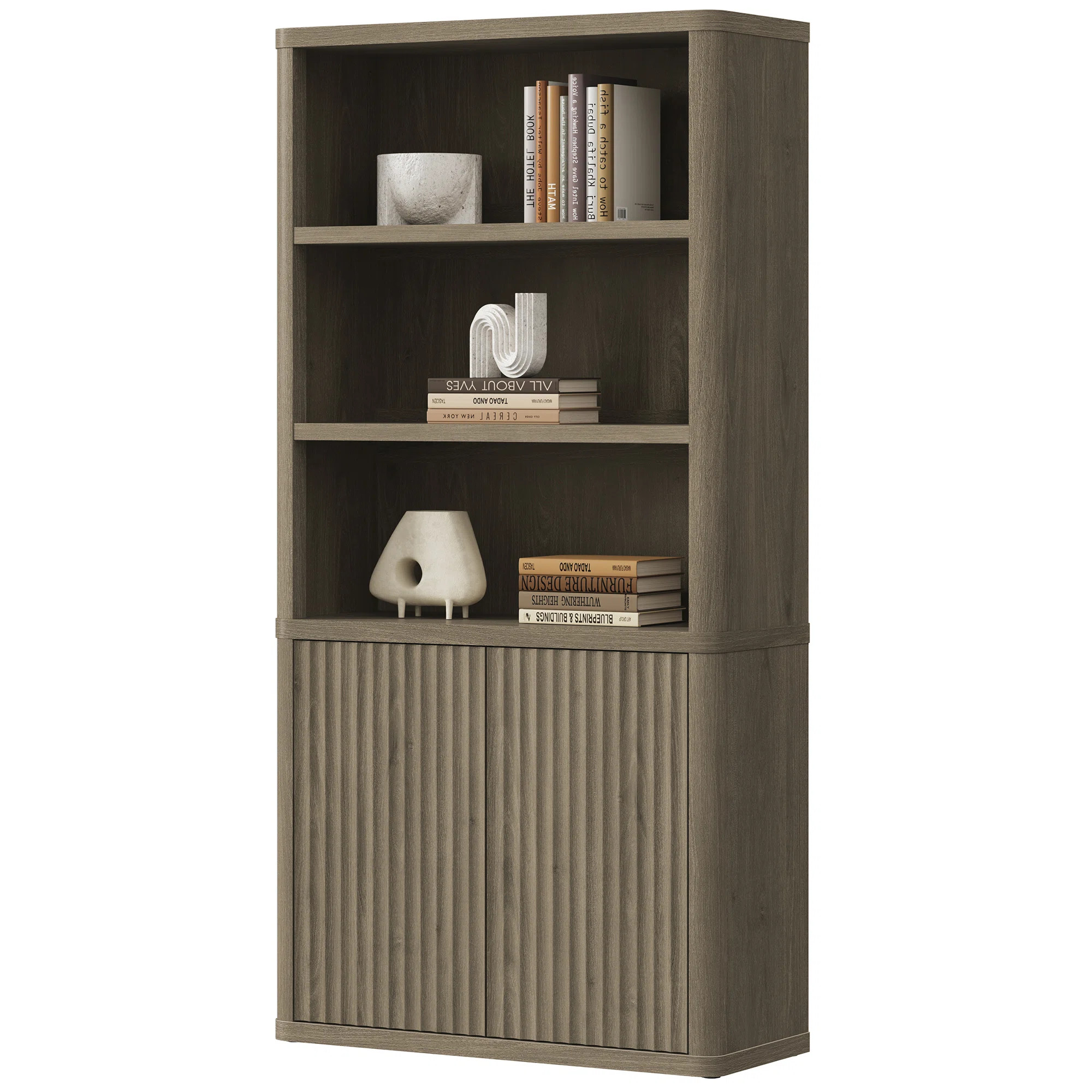 Cesiro 6-Tier Bookcase With 2 Fluted Doors And Adjustable Shelves | Wayfair North America