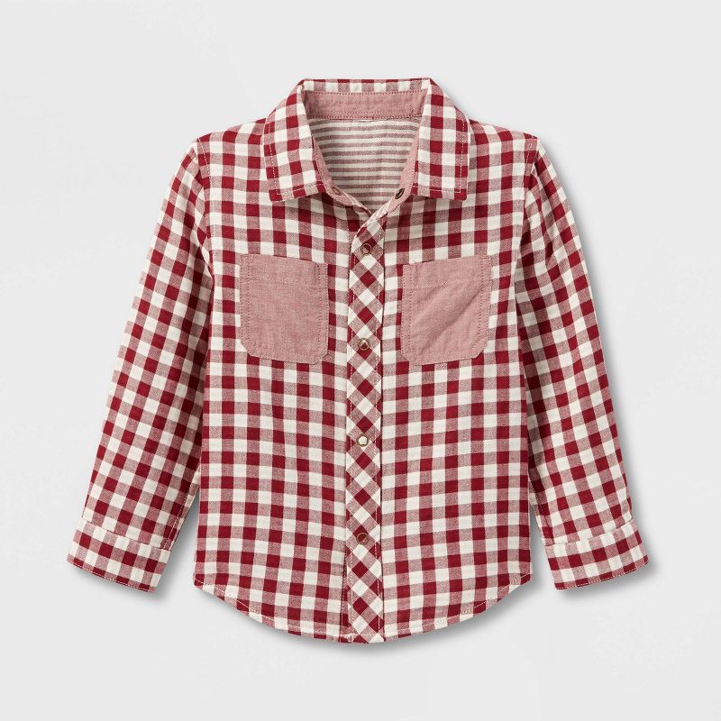 Toddler Boys' Reversible Long Sleeve Flannel Button-Up Shirt - Cat & Jack™ Burgundy | Target