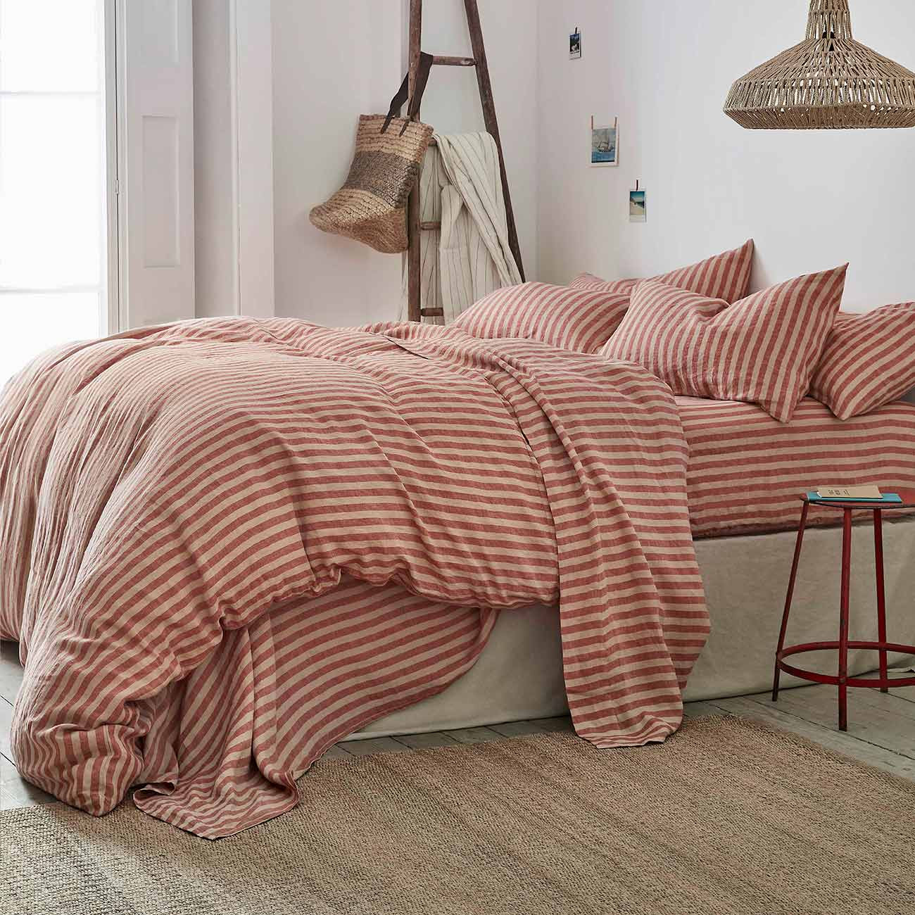 Sandstone Red Pembroke Stripe Linen Blend Duvet Cover | Piglet
