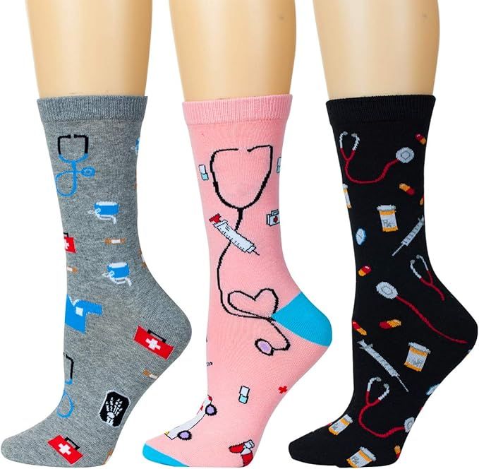 LEVSOX Nurse Socks, Women's Novelty Socks, Meds Crew Socks, Gift for a Nurses, (3 Pairs, 6-11) | Amazon (US)