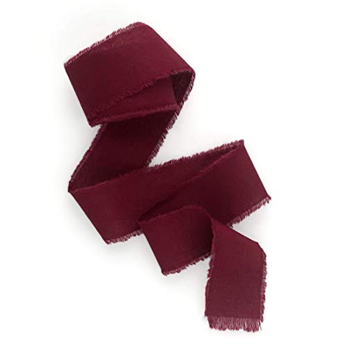 Amazon.com: Burgundy ribbon 1/2" 1" 2" 3 inch wide 5yd cotton Frayed edges hand dyed for Rustic w... | Amazon (US)