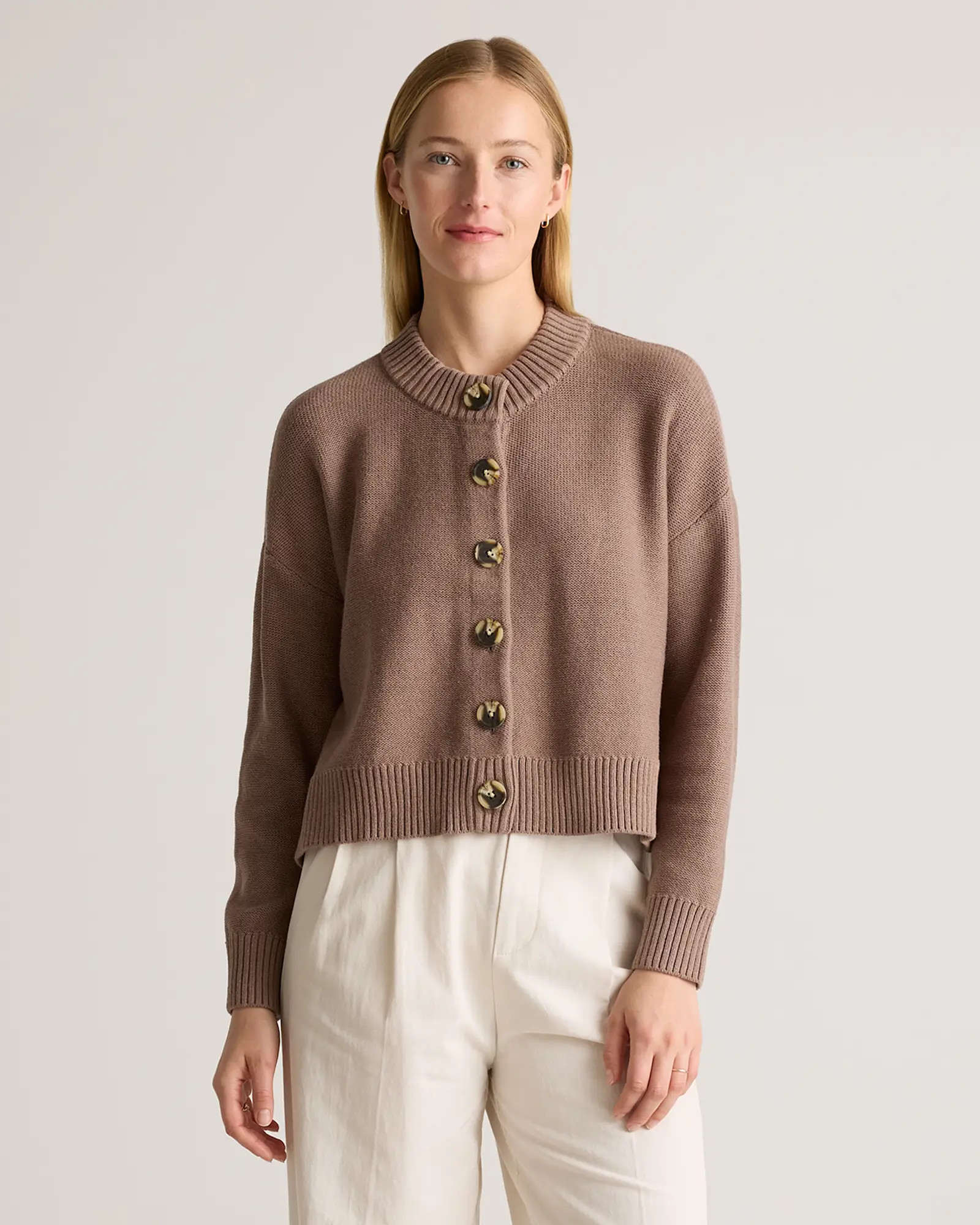 100% Organic Cotton Cropped Cardigan in Cafe Au Lait | Quince