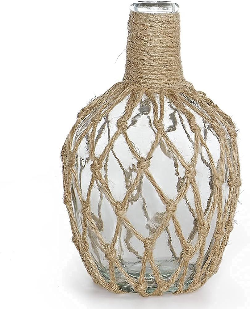 Glass Jug with Twine 10" Tall, Flower Vase with Rope Net, Decorative Bottle Vase for Dining Room,... | Amazon (US)