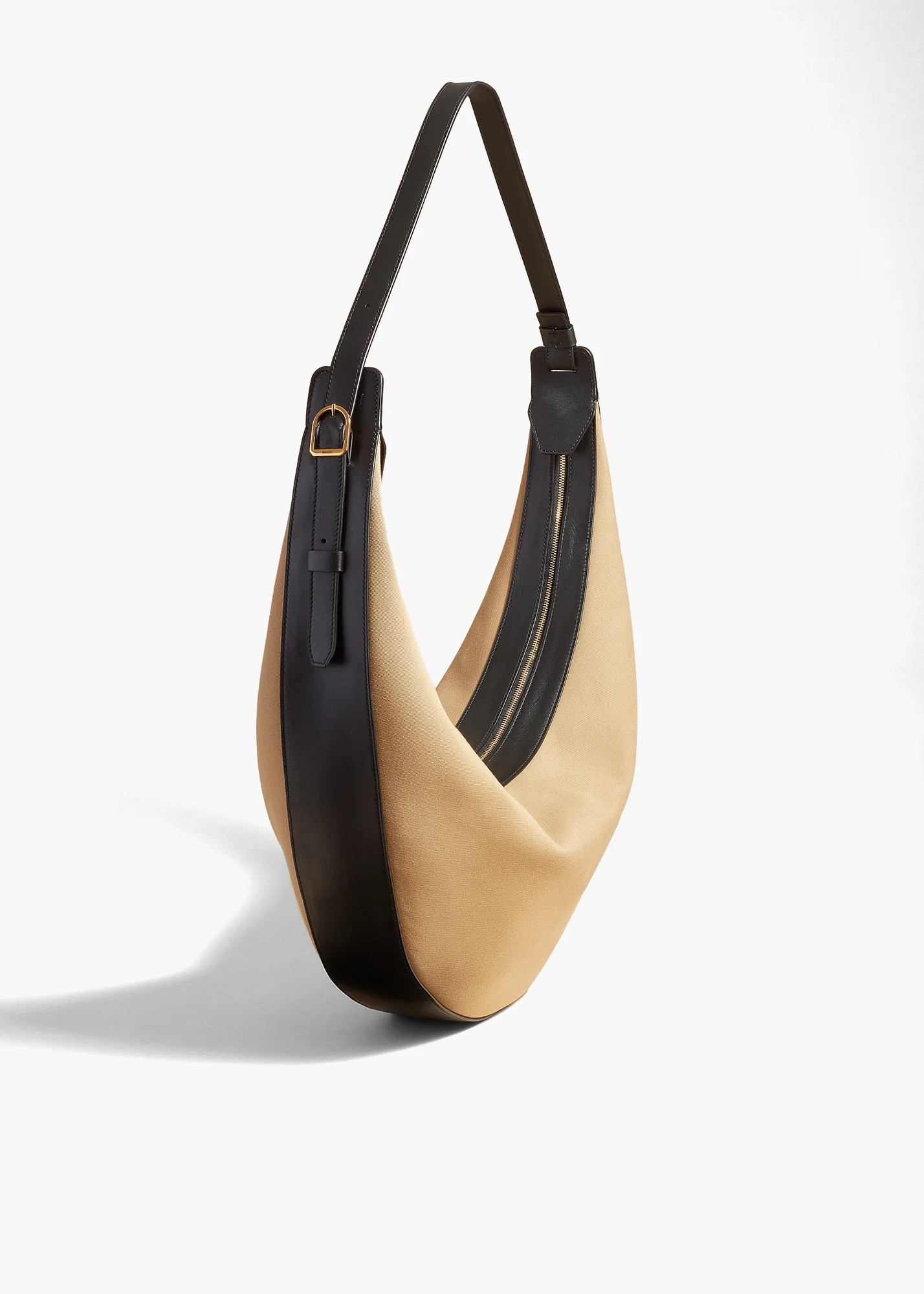 Augustina Hobo in Honey Canvas with Black Leather | Khaite