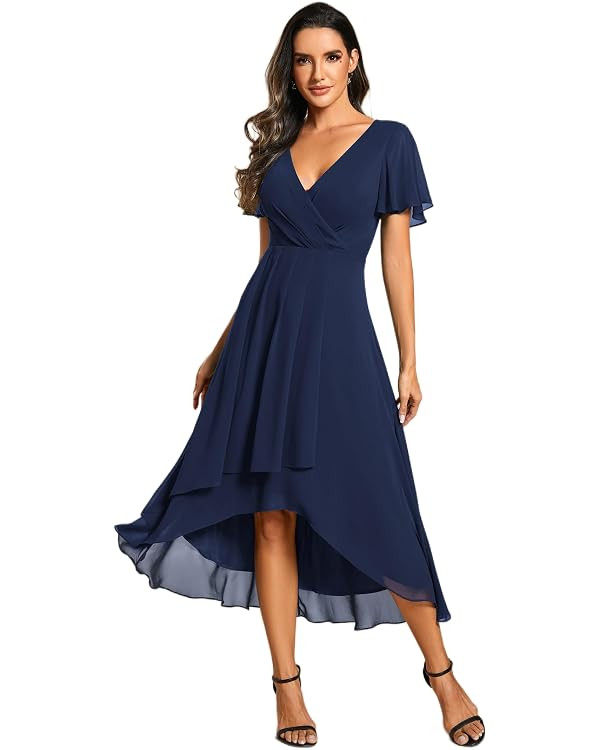 Ever-Pretty Women's A Line V Neck Ruffle Sleeves Pleated High Low Formal Dresses 02084 | Amazon (US)