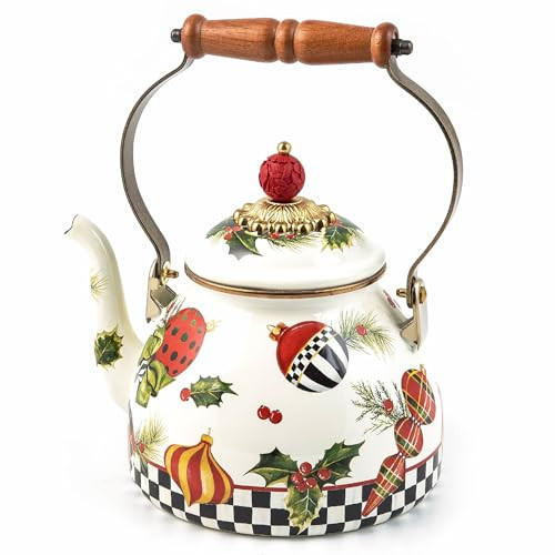 MACKENZIE-CHILDS Deck the Halls 2-Quart Enamel Tea Kettle, Christmas Tea Kettle for Stovetop | Amazon (US)