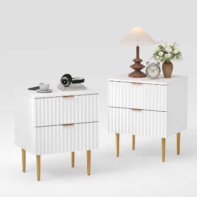 DobleePy Fluted Nightstand with 2 Storage Drawers, Gold Base Modern Bedside Table for Bedroom & Apartment (Black, 2pcs) | Target