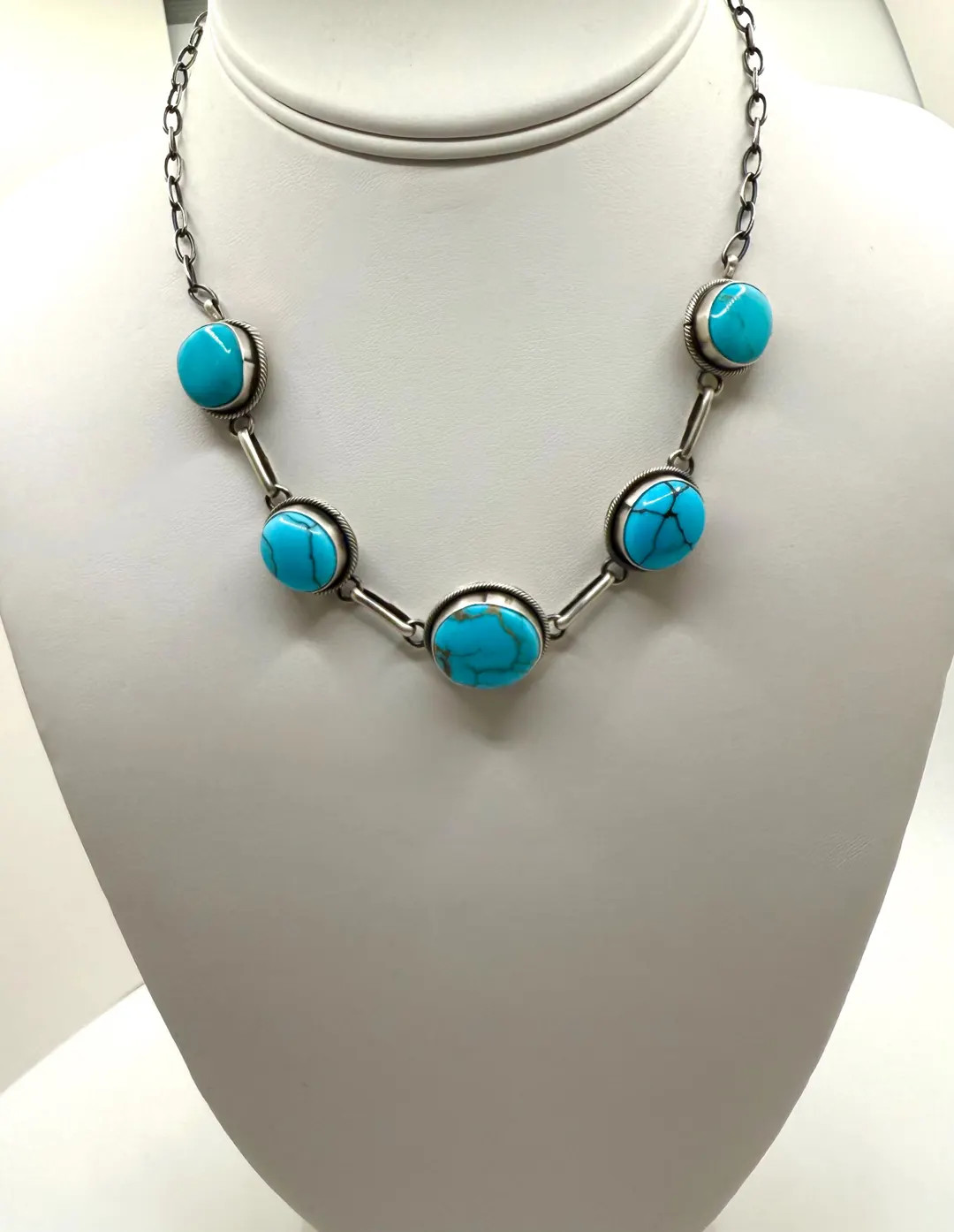 Navajo Handcrafted Sterling Silver Kingman Turquoise Necklace Made By Scott Skeets | Etsy (US)