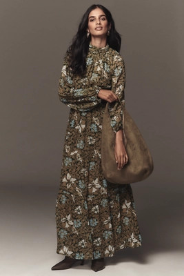 The Somerset Long-Sleeve Mock-Neck Chiffon Maxi Dress | Anthropologie (US)