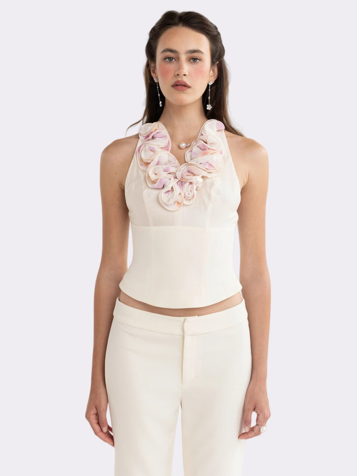 Ella Ruffle Halter Champagne Top | Nana Jacqueline | Nana Jacqueline