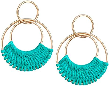 Raffia Hoop Earrings for Women Fun Boho Summer Beach Earrings Lightweight Handmade Straw Wicker R... | Amazon (US)