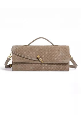 Suede Tan Woven Baguette Bag | Belk
