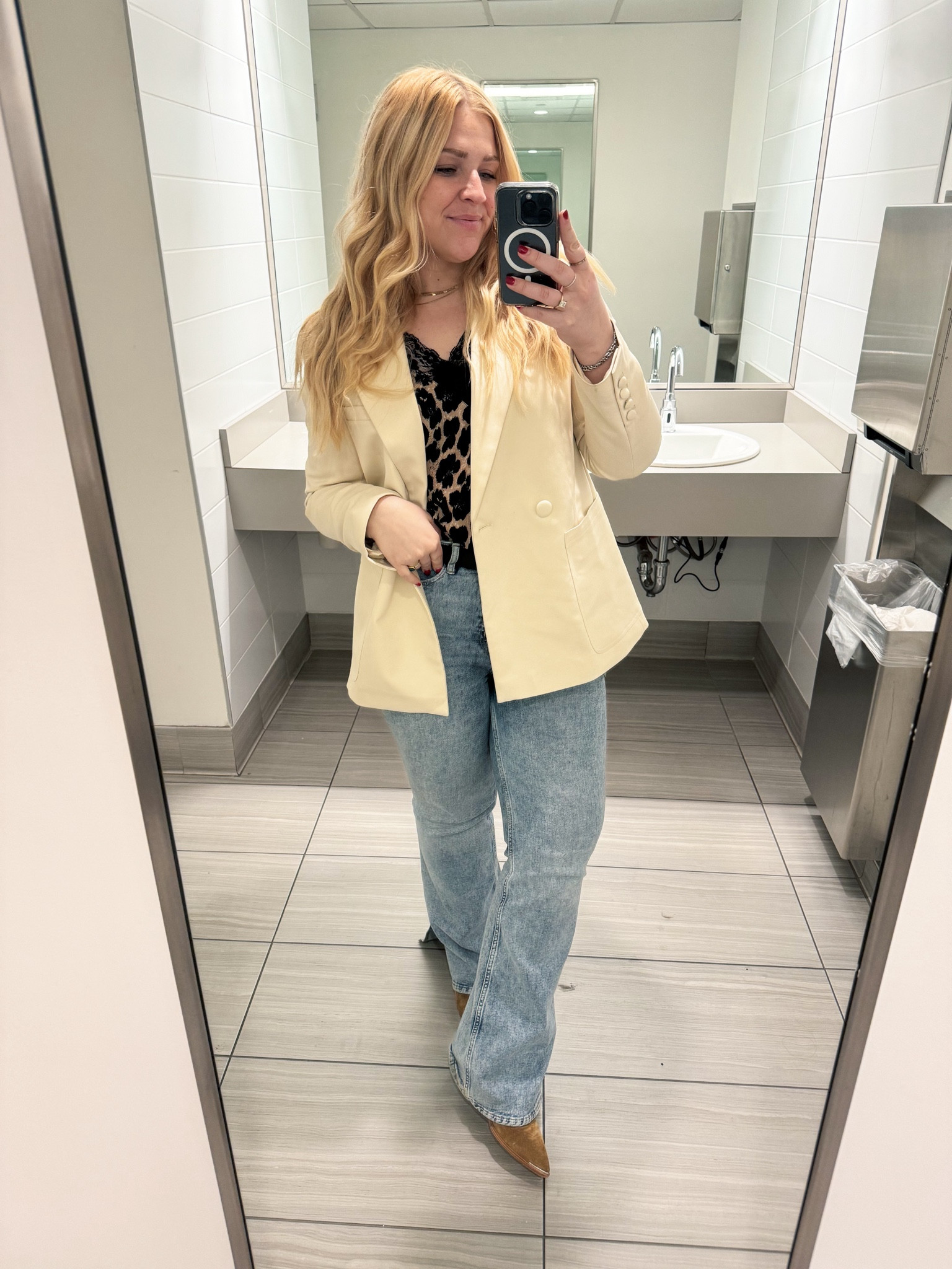 Split Hem Denim: older Old Navy, linked similar 

Leopard Cami: old Zara 

Blazer: Good American, linked exact and similar 

Shoes; Marc Fisher, linked exact 

#LTKstyletip #LTKshoecrush #LTKmidsize