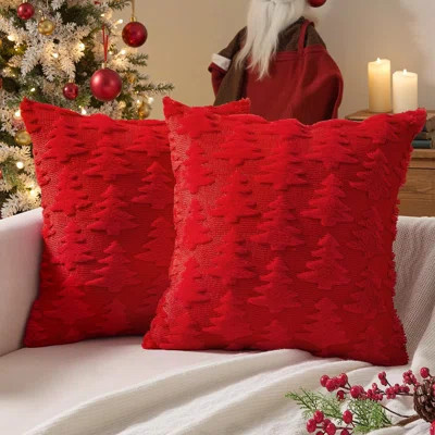Set of 2 Christmas Red Decorative Pillow Covers Christmas Tree Decorations 18x18 Inch | Wayfair North America
