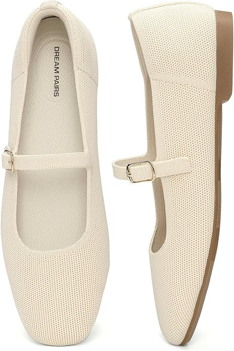 DREAM PAIRS Women's Mary Jane Ballet Flats, Comfortable Knit Square Toe Dressy Shoes with Adjusta... | Amazon (US)