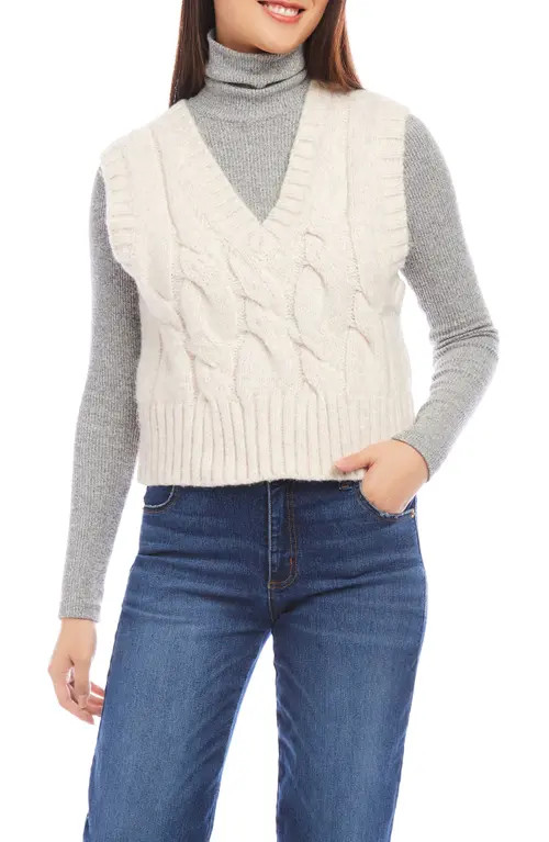 Karen Kane Cable Knit Sweater Vest in Beige at Nordstrom, Size Medium | Nordstrom