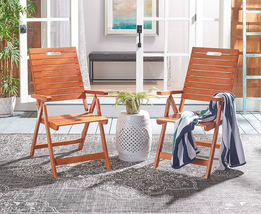 Safavieh PAT7060A-SET2 Outdoor Collection Rence Natural Brown Folding (Set of 2) Patio Chair | Amazon (US)