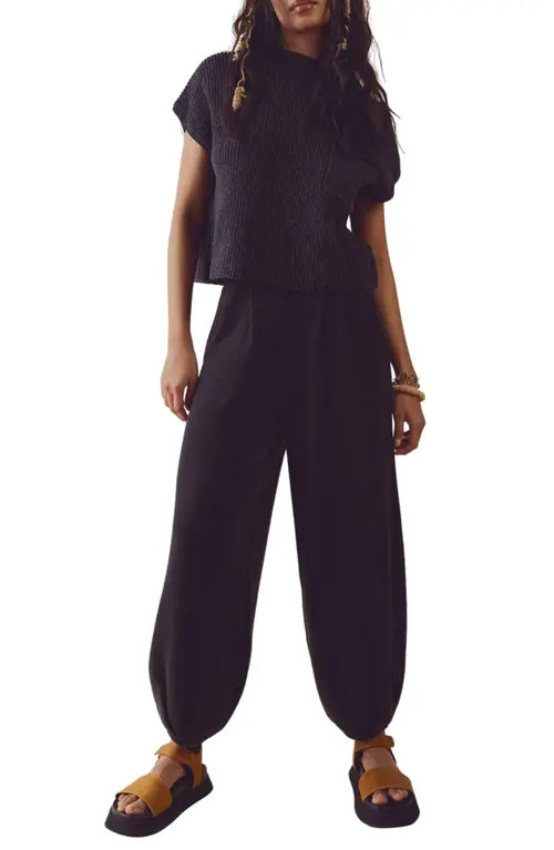 Free People free-est Freya Short Sleeve Sweater & Pull-On Pants Set in Black Charcoal Combo at Nords | Nordstrom