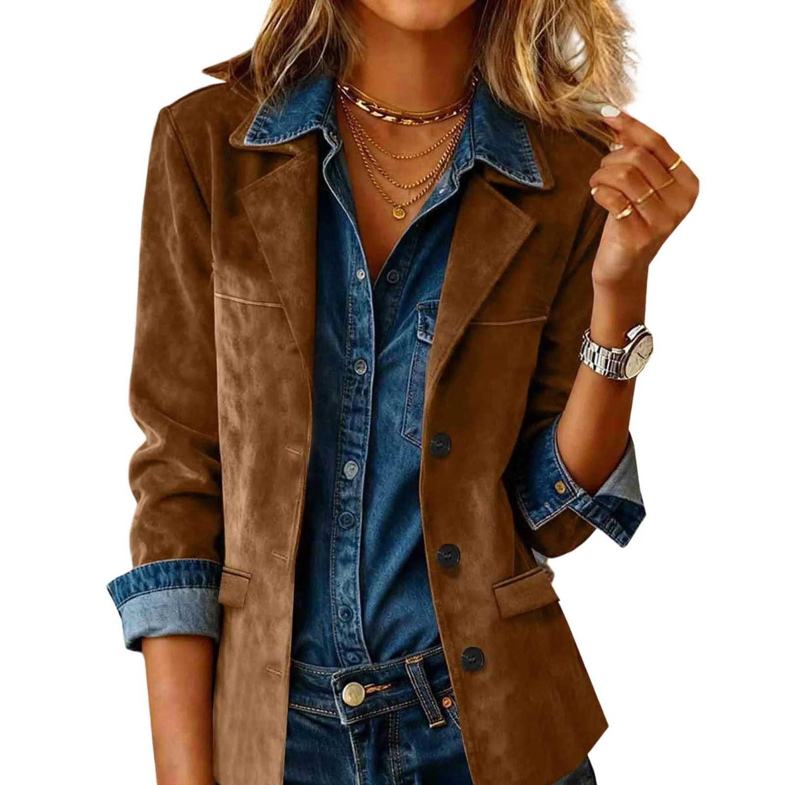 longantii Blazers for Women Vintage Faux Suede Jackets 2026 Trendy Fall Winter Western Long Sleev... | Walmart (US)