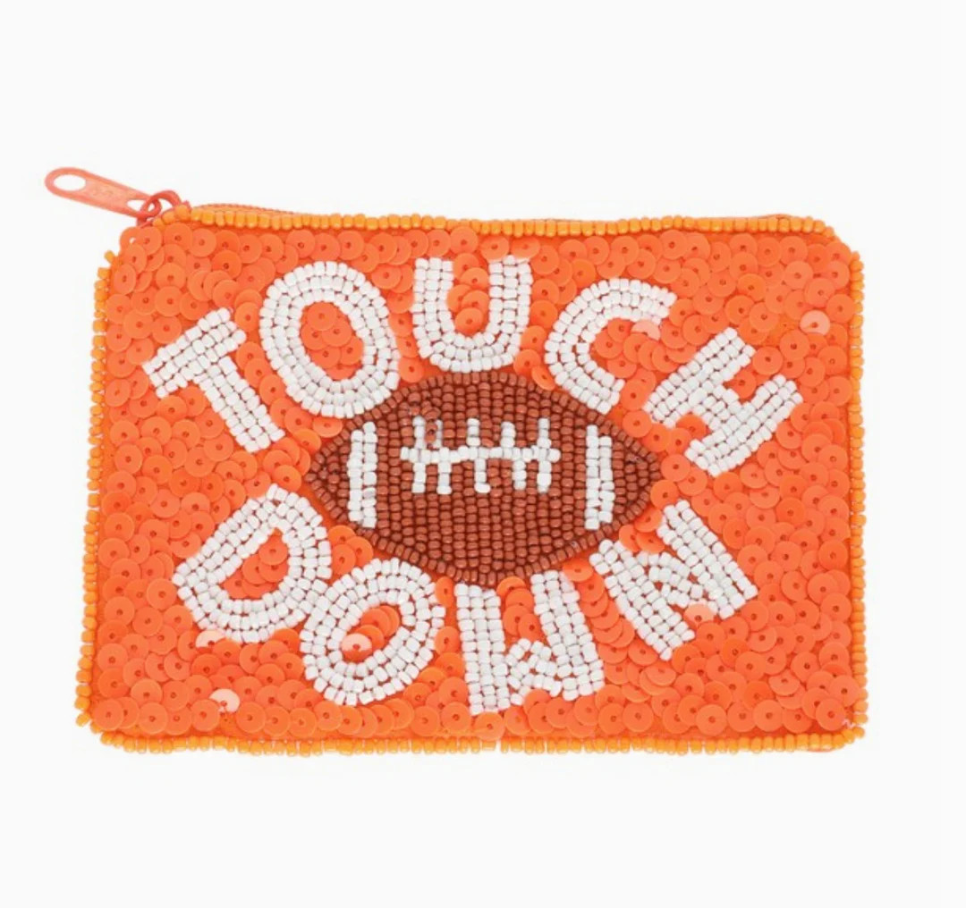 Game Day Football Zipper Pouch, Football Beaded Pouch, Game Day Accessory, Touchdown Coin Purse, ... | Etsy (US)