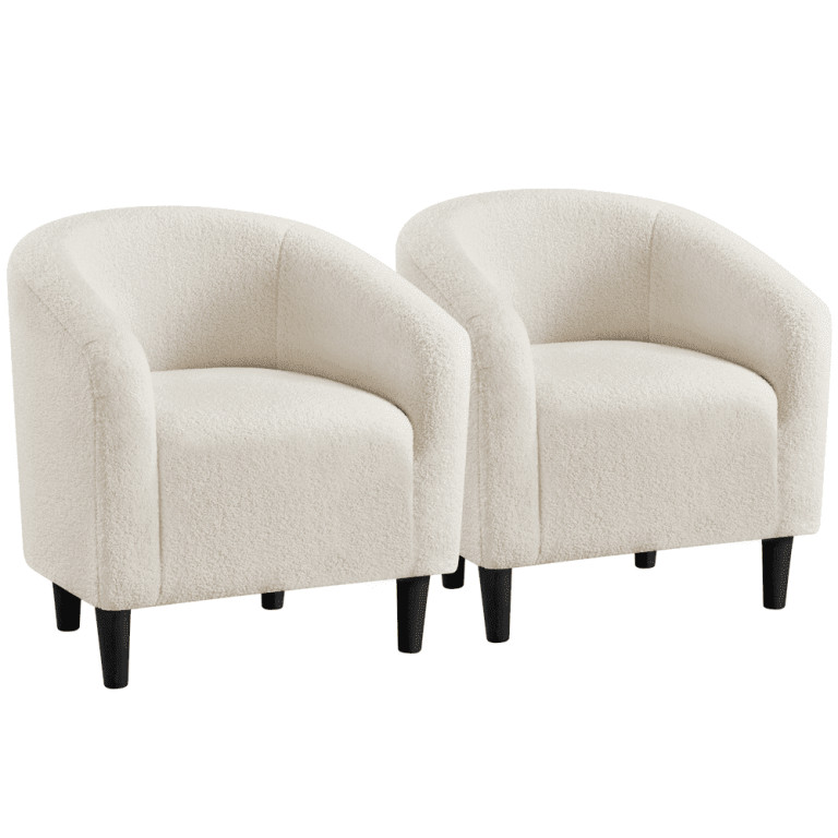 Yaheetech 2pcs Upholstered Club Chair Accent Barrel Chair, Ivory - Walmart.com | Walmart (US)