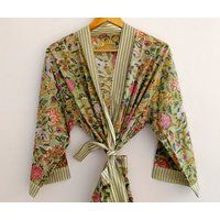 Women's Night Maxi Dress Loose Block Print Cotton Kimono Oversize Bridesmaid Plus Size Clothing Bath | Etsy (US)