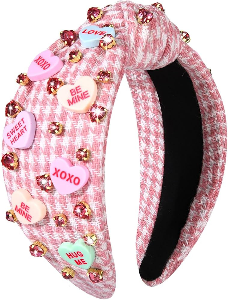 Valentine’s Day Heart Headbands for Women Valentine’s Day Accessories Jeweled Beaded Heart Kn... | Amazon (US)