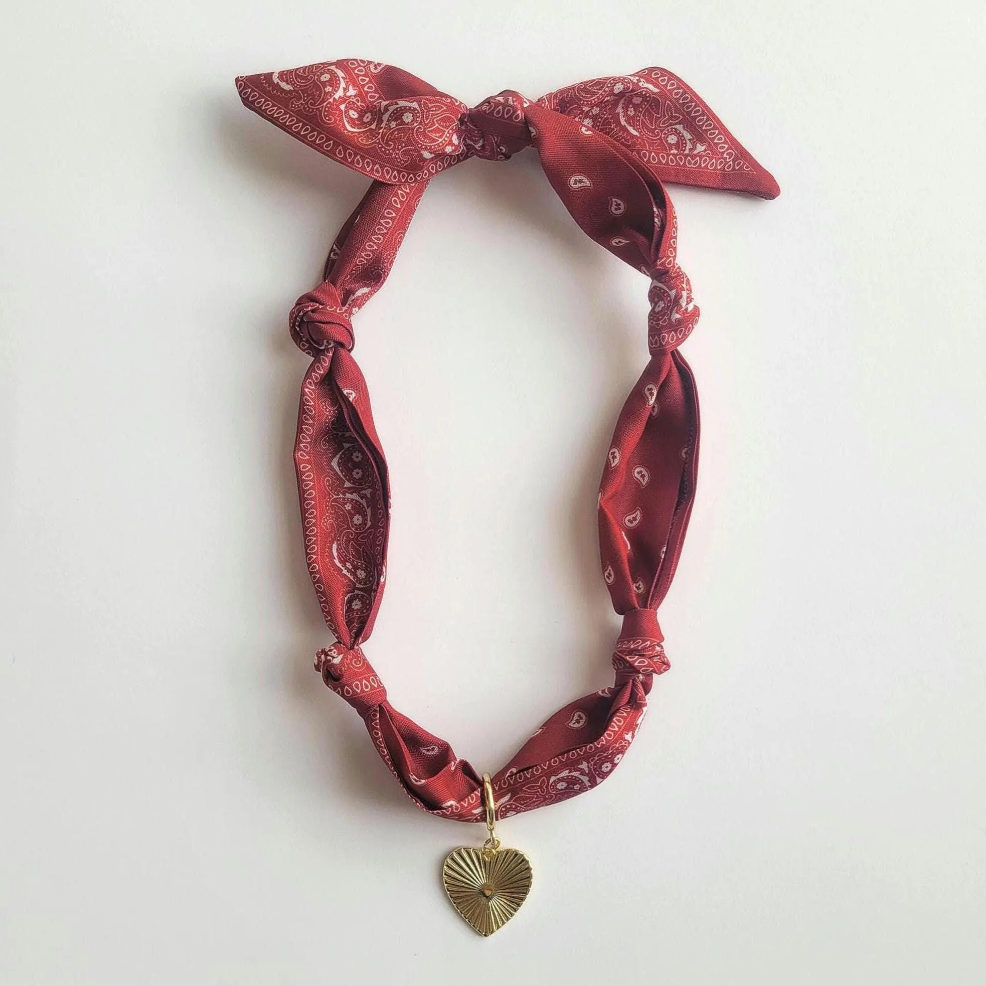 Scarf Bandana Gold Filled Heart Charm Necklace | Red Paisley | Game Day Fashion | Handcrafted Jewelry | Etsy (Global)