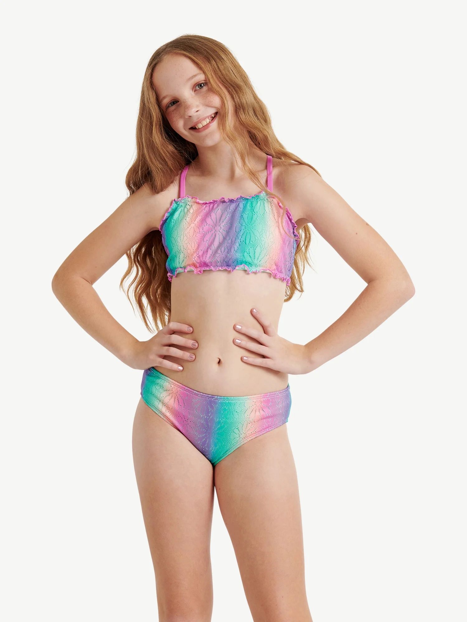 Justice Girls 2-Piece Halter Top with Multi Straps Bikini Swimsuit, Sizes 5-18 | Walmart (US)