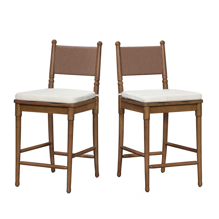 My Texas House Adler Wood Counter-Height Stools, Set of 2, Provincial Brown | Walmart (US)