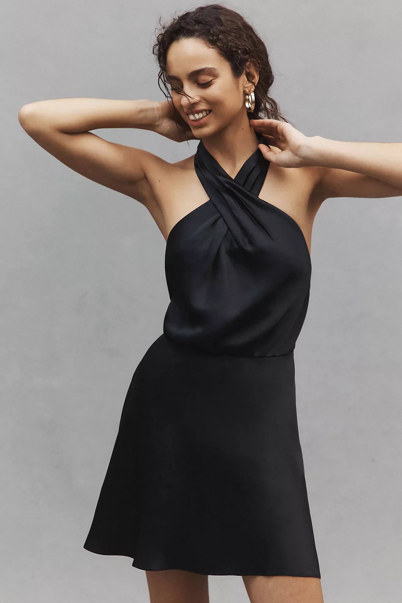 BHLDN Ruby Stretch Satin Halter Mini Dress | Anthropologie (US)