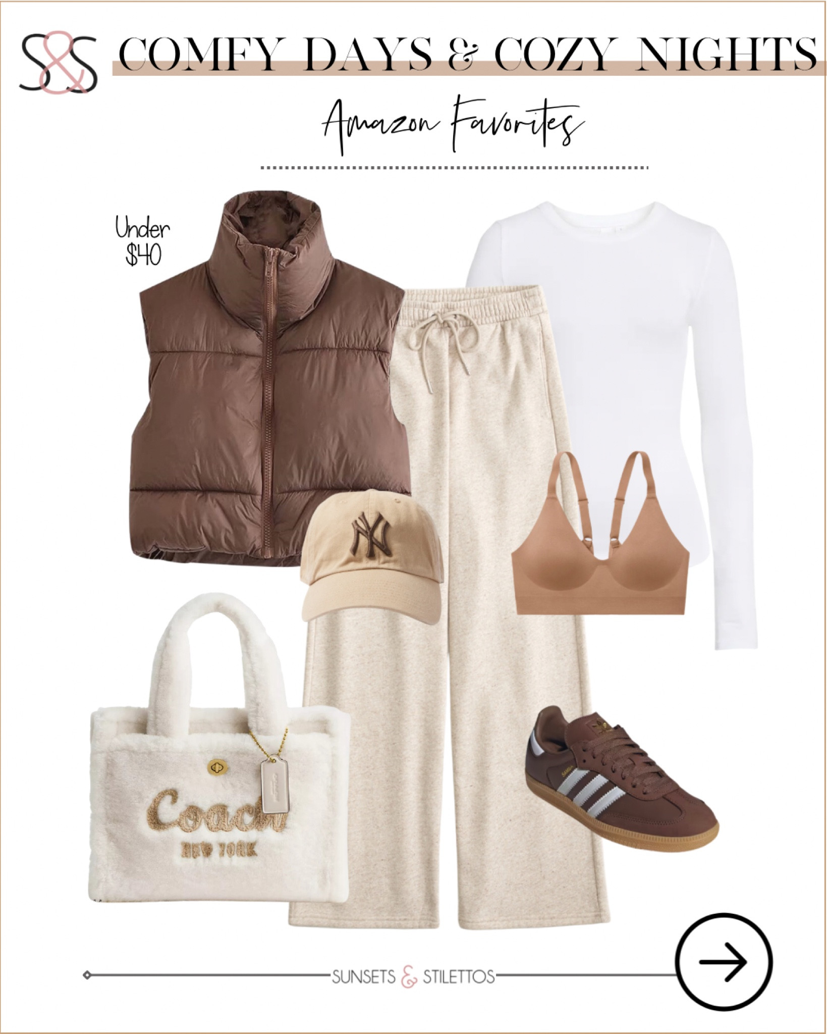 Amazing finds! A puffer vest with wide leg sweatpants is exactly what winter called for. This holiday outfit is perfect for apres New Year’s Eve! (I’m deciding that’s a thing)

Sunsets and Stilettos, weekend wear, adidas sneakers 

#LTKHoliday #LTKOver40 #LTKActive