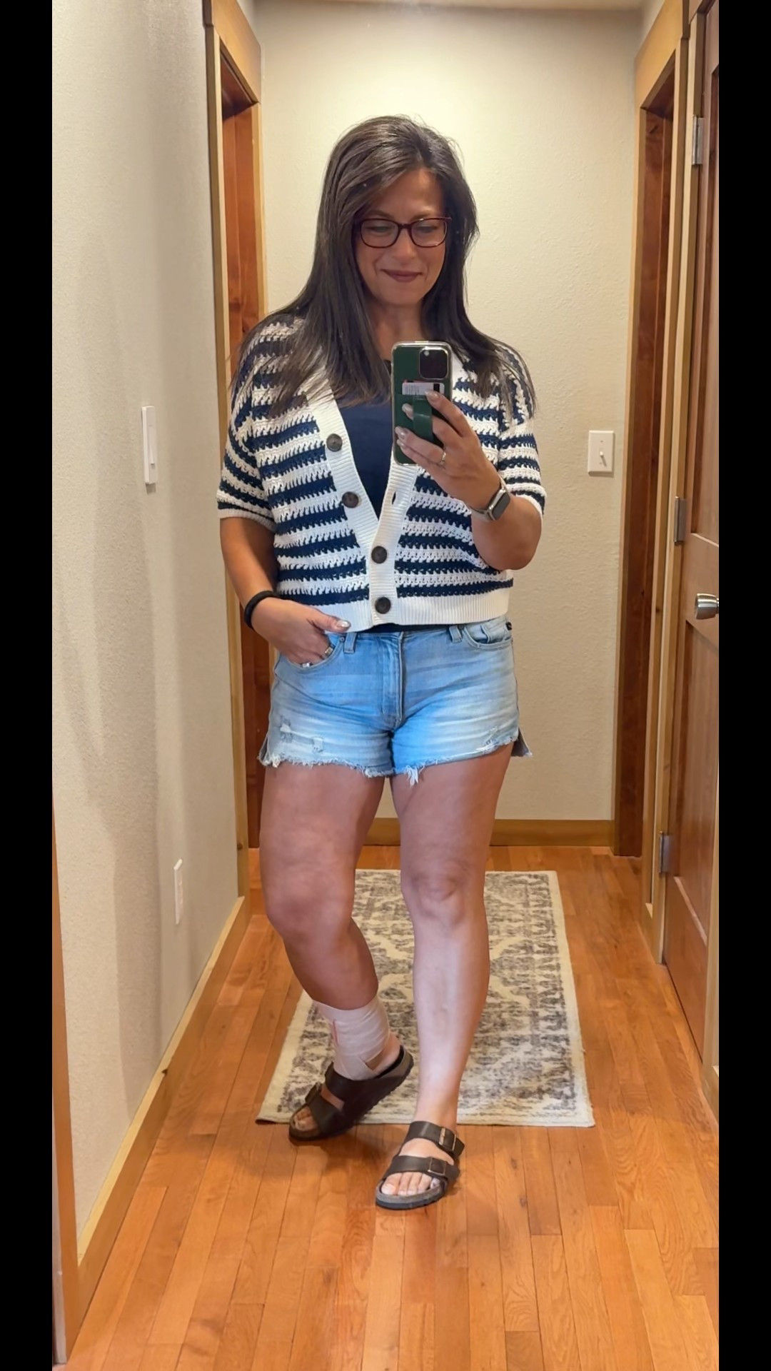 Happy Friday!!  First day out of the house in a couple days, needed food!  🤣🤣Kancan shorts(m), I love this brand for pants & shorts, so comfy! Lululemon align tank- 8  (I have this in like 6 colors) with a target knit short sleeve cardigan sweater (s) & Arizona buckle birks.  

#LTKOver40
