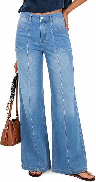 Wide Leg Jeans Women Stretchy Sweatpant Jeans High Waisted Flared Casual Trendy Straight Denim Pa... | Amazon (US)