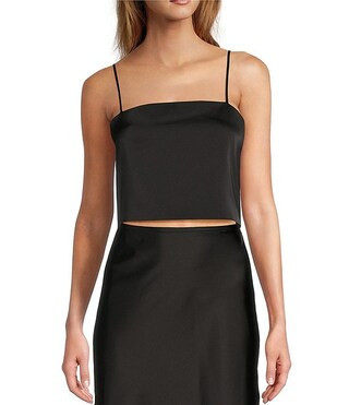 Callista Square Neck Sleeveless Spaghetti Strap Coordinating Cropped Satin Tank Top | Dillard's