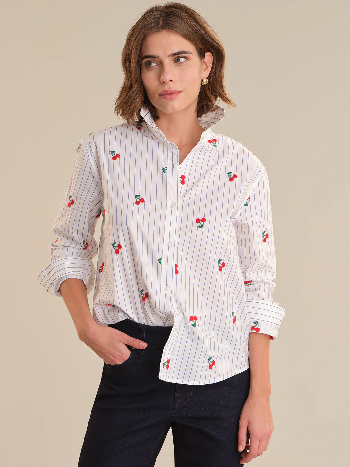 89th & Madison Embroidery Stripe Button Up Shirt | 89th + Madison