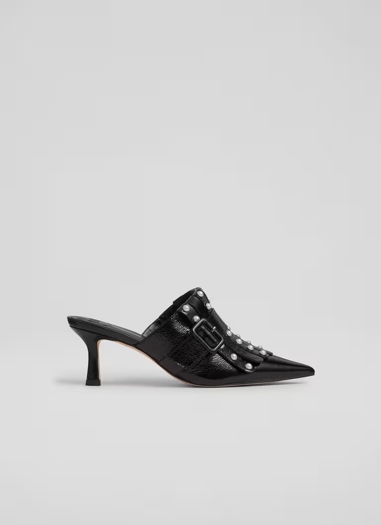 Lkb Atty Black Patent Fringed Mules | L.K. Bennett (UK)