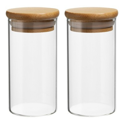 Unique Bargains Kitchen Food Storage Glass Jar with Airtight Bamboo Lid 2 Pcs 15.9x5.5cm | Target