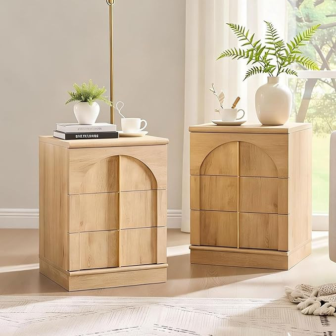 Modern Night Stand Set 2 with Arched Panel, 18" Nightstand with Charging Station, Side Table with... | Amazon (US)
